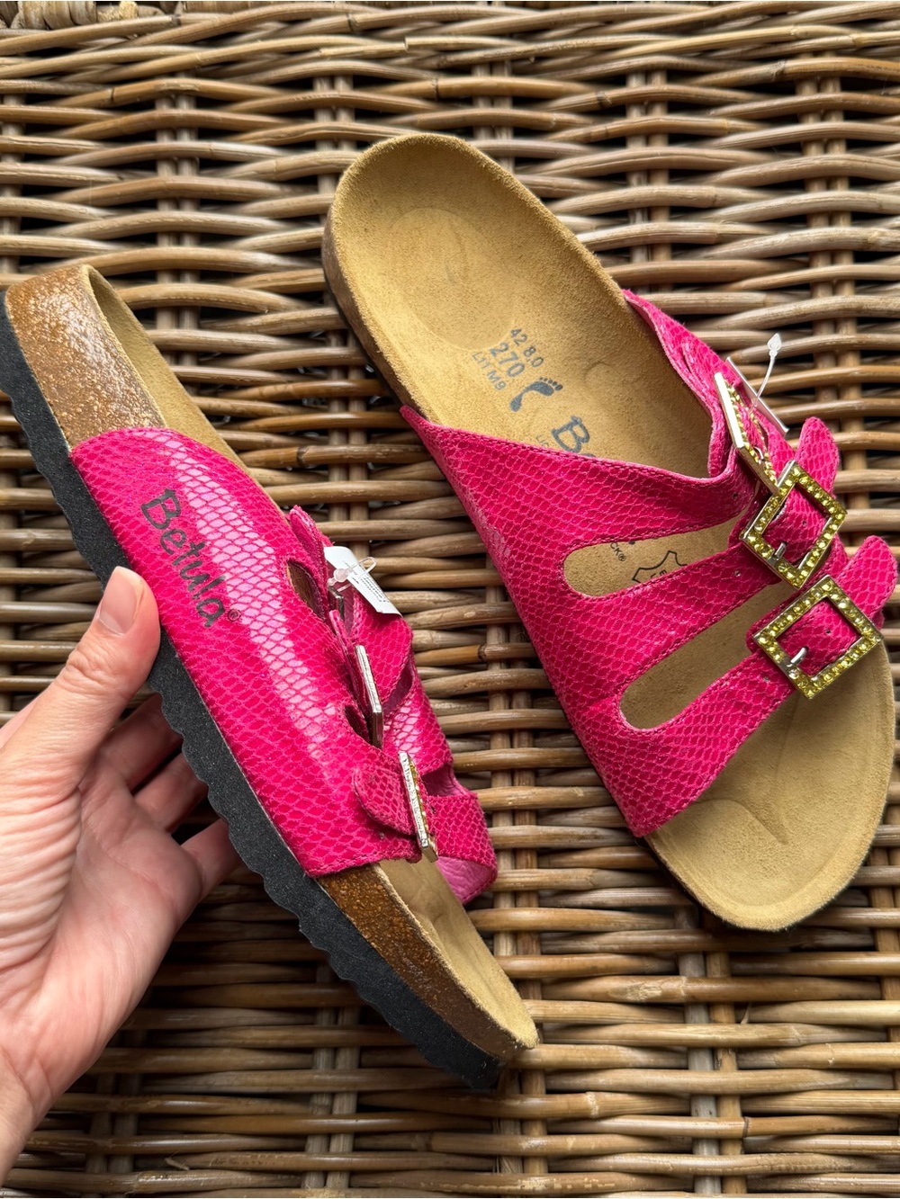 NWT Betula By Birkenstock Florida Sandals Pink Snake Print Womens Size 42 11 US - Picture 3 of 10